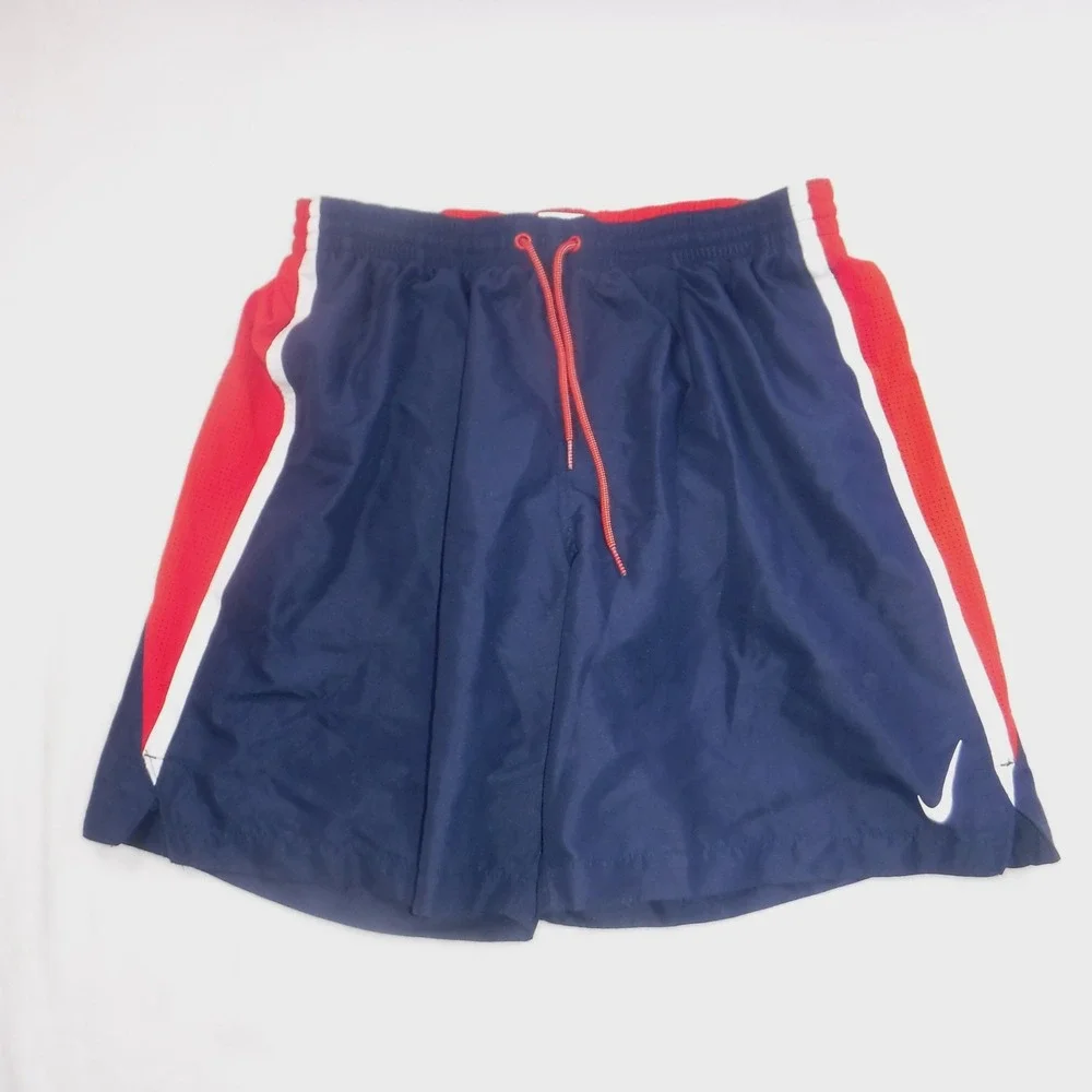 Nike Mens XL Swim Trunks Navy Blue Red White Mesh Lined Athletic Shorts NESSC602
